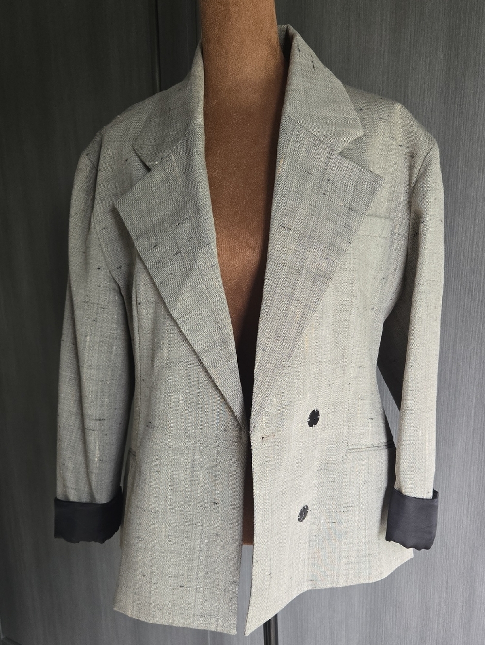 Zara Light Gray Double-Breasted Sport Blazer with Black Cuff Trim